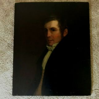 Antique 18th/19th C.  Portrait Of A Gentleman Oil On Board Painting