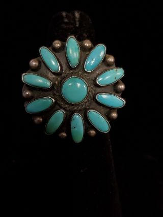 Old Pawn Vintage Navajo Cluster Sterling & Natural Turquoise Ring Sz 5 S11/8