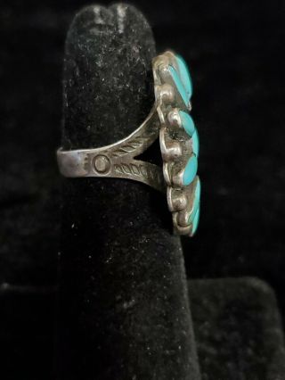 Old Pawn Vintage NAVAJO Cluster Sterling & Natural Turquoise Ring SZ 5 S11/8 2