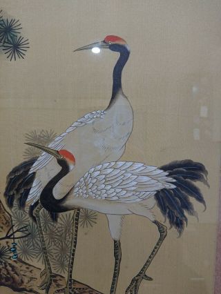 Antique Hand Painted Chinese Bird Silk Large Framed And Glazed 3