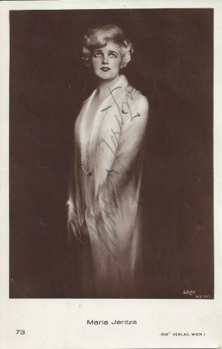 Vintage Hand Signed Autographed Post Card Photo Maria Jeritza Opera Singer.  1927