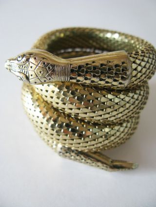 Vintage Whiting & Davis Triple Gold Tone Mesh Serpent Snake Bracelet