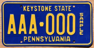 1991 Pennsylvania Sample License Plate Aaa 000