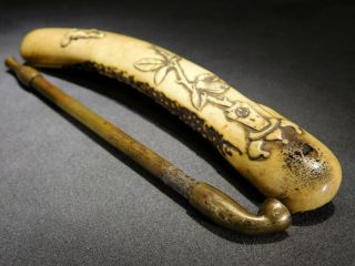 Fine Carving Kiseru - Zutsu & Pipe 19thc Japanese Edo Meiji Netsuke Antique