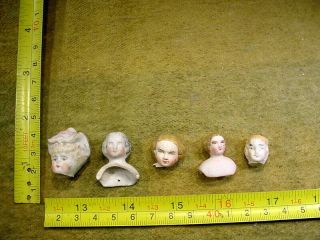 5 X Excavated Vintage Victorian Painted Bisque Doll Head Kister Age 1860 13007