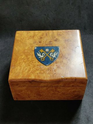 1930s Vintage Burr Walnut Box With Hand Painted Crest