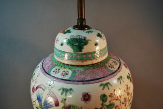 Antique 19th c.  Famille Rose Chinese Porcelain Ginger Jar Lamp w/ Dragon Base 3