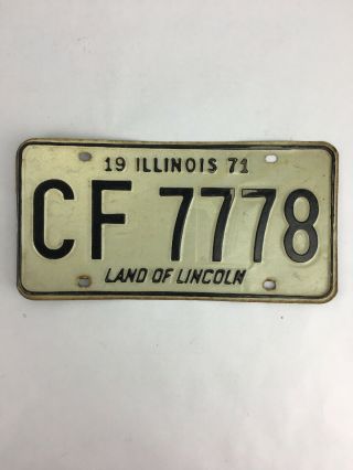 Vintage 1971 Illinois Stamped Metal License Plate Cf7778 Land Of Lincoln