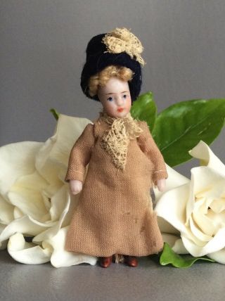 Antique French All Bisque Lilliputian Doll Miniature Mignonette Dollhouse Sz2.  5”