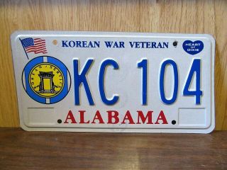 Alabama Korean War Veteran License Plate Tag Kc104