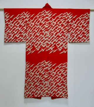Japanese Kimono Silk Antique Juban / Crane / Rare Pattern / Silk Fabric /2
