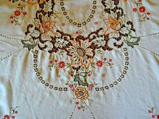 Large Vintage Hand Embroidered & Cut Work Tablecloth - Thanksgiving 2