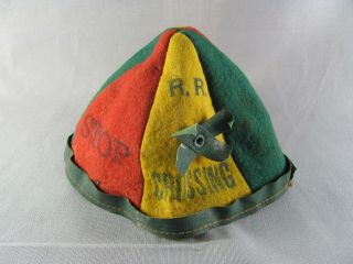 Railroad Crossing Vintage Felt Beanie Hat,  Rr,  Stop,  Go,  Green,  Red,  Yellow