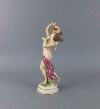 Antique German Porcelain Dresden Figurine Of Nude Venus With Cupid.