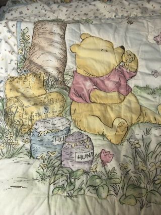 Vintage Disney Classic Winnie The Pooh Crib Comforter Baby Blanket Hunny Quilt