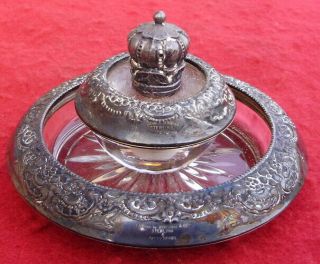 Vintage Frank M Whiting Sterling Silver & Glass Table Lighter Ashtray Coaster