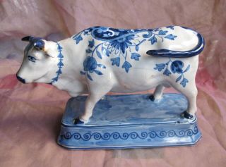 Antique 19th Century Delft China Blue & White French Faience Bull