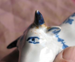 Antique 19th Century Delft China Blue & White French Faience Bull 2