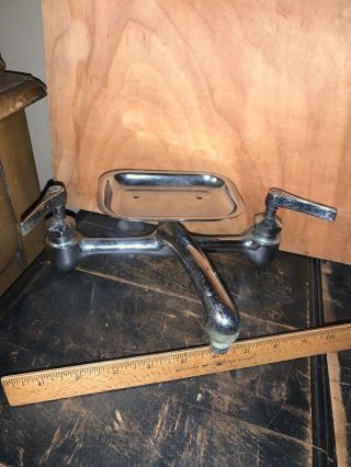 Vintage Wall Mount Combination Sink Faucet With Soap Dish.
