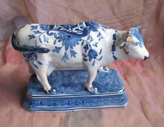 Antique 19th Century Delft China Blue & White French Faience Cow