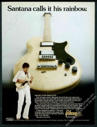 1976 Carlos Santana Photo Gibson L6 - S Guitar Vintage Print Ad