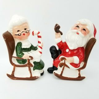 Vtg Japan Mr & Mrs Santa Claus Christmas Salt Pepper Shakers Rocking Chairs 8139
