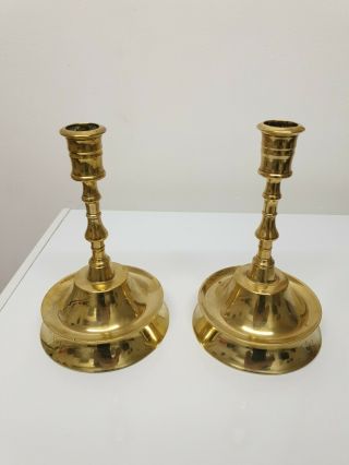Antique 18th/19th Century Brass Candlesticks Pair Unusual Form
