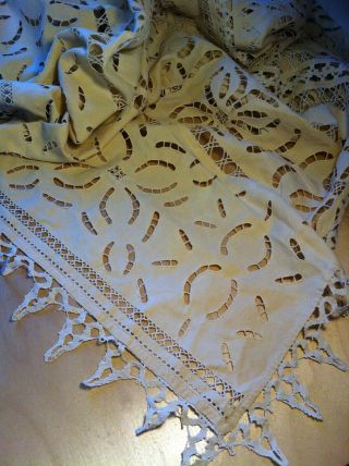 Antique 1800 ' s Hand - Embroidered Italian Lace Bed - Cover / Tablecloth / Fabric 2