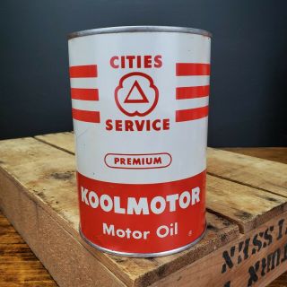Vintage Cities Service Koolmotor Oil Can 1 Quart Advertising Tin Metal Empty