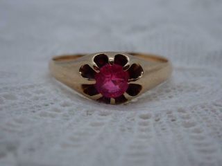 Antique Victorian 10k Yellow Gold Ruby Solitaire Ladies Ring Us 7.  75 Uk P 1/2
