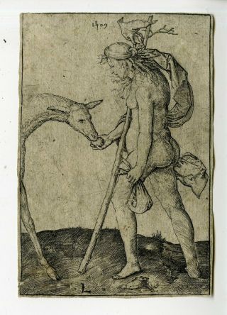 Antique Print - Woman With The Hind - Deer - Van Leyden After Own Design - 1509