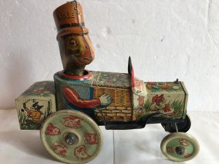 Antique 1935 Marx Uncle Wiggily Crazy Car Windup Tin Toy