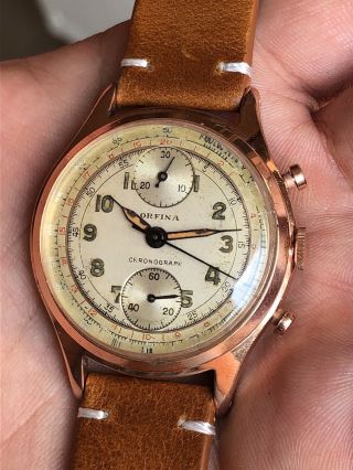 Vintage Orfina Chronograph Mens Watch Venus 170 Swiss Made Gold Plated 36,  3mm