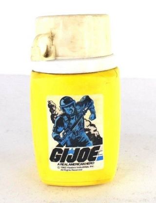 Gi Joe 1982 Vintage Hasbro Plastic Yellow Thermos " A Real American Hero " Vtg