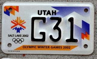 Utah 2002 Salt Lake City Olympic Winter Games Motorcycle License Plate Near