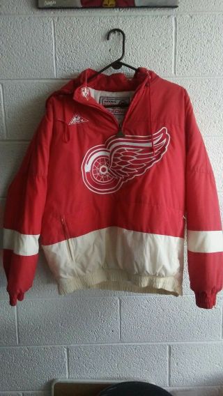 Vintage Detroit Red Wings Apex One 1/4 Zip Insulated Jacket Size Large W/ Hood