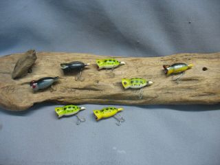 Vintage/antique Fishing Lures - 7 Lures - Hula Poppers - Tiny Fly Rod Size - 4 Colors