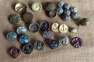 29 Antique - Vintage Metal Buttons,  Smalls
