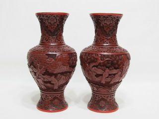 Old Or Antique Chinese Carved Cinnabar Lacquer Vases