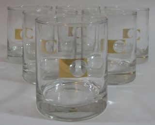 Vtg Chubb Insurance Cocktail Glasses Mid Century Retro Gold Logo Barware Set 6