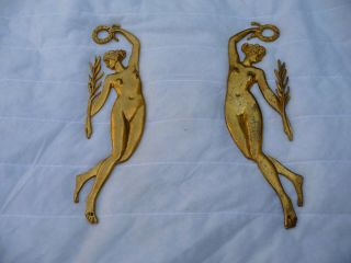 Vintage Pair Large Gilt Brass Figures Mounts " Beardmore London " Furniture Mounts