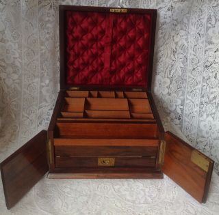 C1850 Victorian Burr Walnut Ladies Jewellery & Writing Box Slope