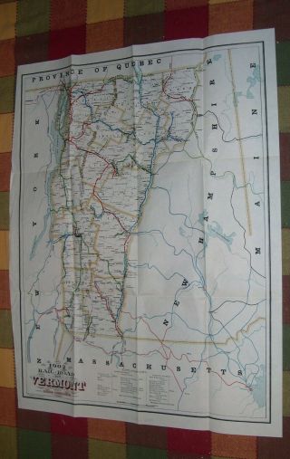 1902 Rail - Road Map Of Vermont By Forbes Co.  Boston 22 By 16 Inches