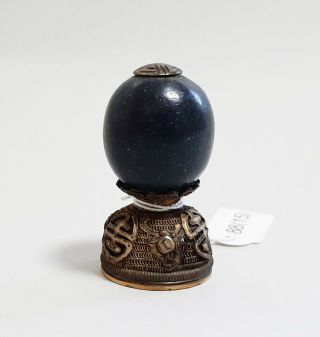 Antique Chinese Peking Blue Hat Finial Button Qing Dynasty (store)