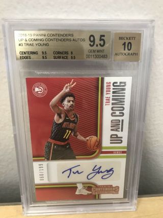 2018 - 19 Contenders Up & Coming Trae Young Rc Auto Hawks Rookie /199 Bgs 9.  5