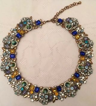 Statement Rhinestone Diamonte Crystal Vintage Necklace Collar Blue Green Yellow