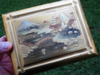 Vintage Japanese Gold Lacquer Box Landscape Hand - Painted