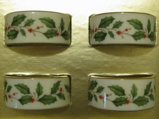 Lenox Christmas Holiday Napkin Rings Set Of 4 Holly/berries Vintage Box