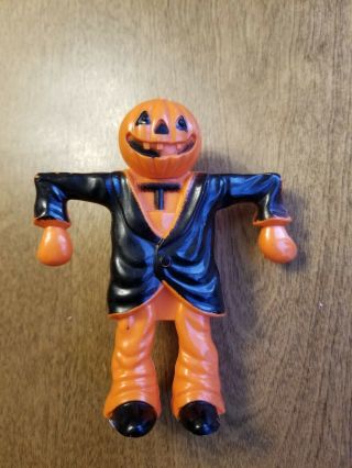 Vintage Hard Plastic Rosbro Halloween Pumpkin Head Scarecrow,  Candy Container