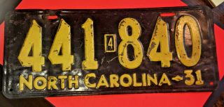 Great Vintage - North Carolina License Plate - 441 - 840 1931 - Yellow/black